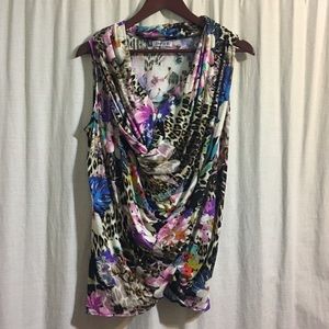 Floral Print front draped Sleeveless Top
